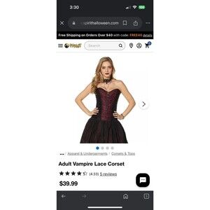 Spirit Adult Vampire Lace Corset Burgundy Lace & Black Brocade - L